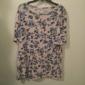 Lane Bryan Womens Plus Size 14/16 Pink Blue Floral Top Blouse GUC